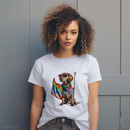 Dachshund with an LGBTQ+ Flag T-Shirt – Dog T-Shirt for Women