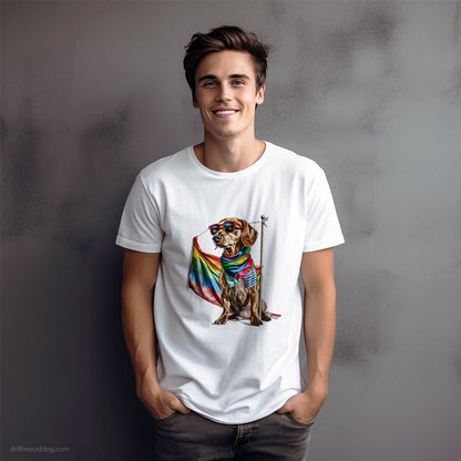 Dachshund with an LGBTQ+ Flag T-Shirt – Dog Graphic Tee for Men