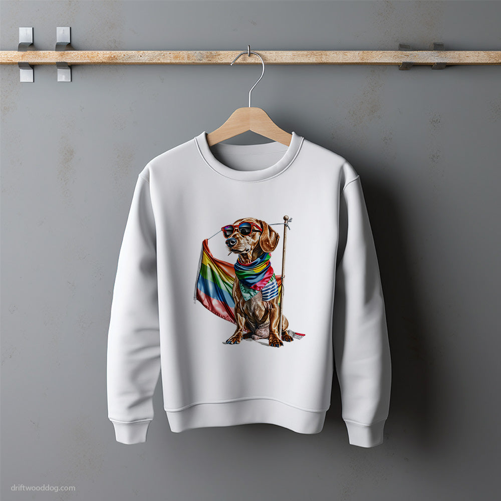 Dachshund with an LGBTQ+ Flag Sweatshirt – Unisex Sweatshirt for Dog Lovers