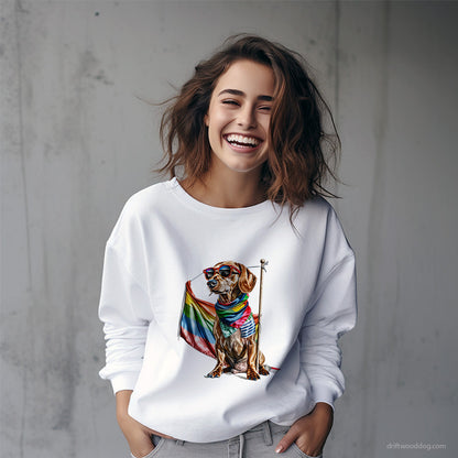 Dachshund with an LGBTQ+ Flag Sweatshirt – Custom Dog Sweatshirt for Women