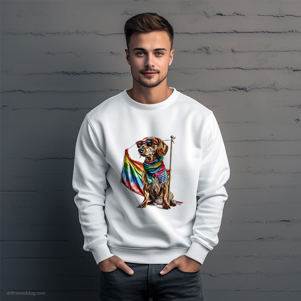 Dachshund with an LGBTQ+ Flag Sweatshirt – Unique Dog Sweatshirt for Men