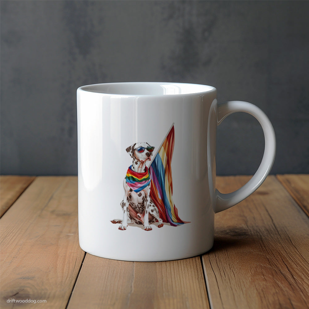 Dalmatian Carrying Pride Flag Mug – Unique Dog Cups | Dog-Themed Mugs