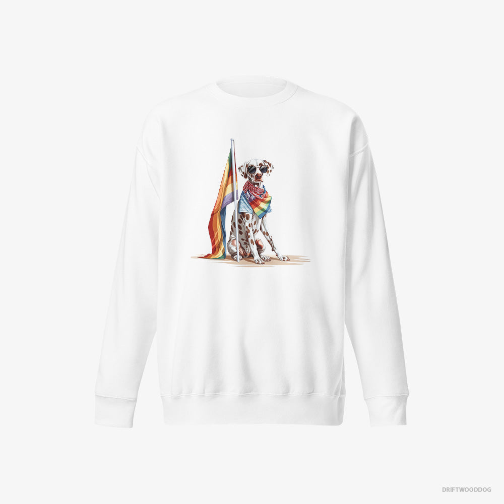 Dalmatian Sweatshirt – Men White Sweatshirt Eco-Friendly – with an LGBTQ+ Flag (on White Background)