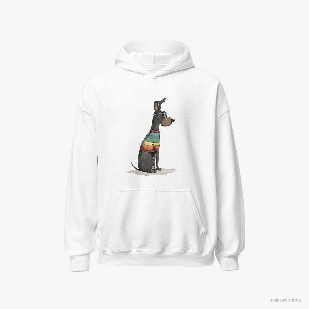 Dobermann Hoodie – Men White Hoodie Classic – All Set for Pride (on White Background)