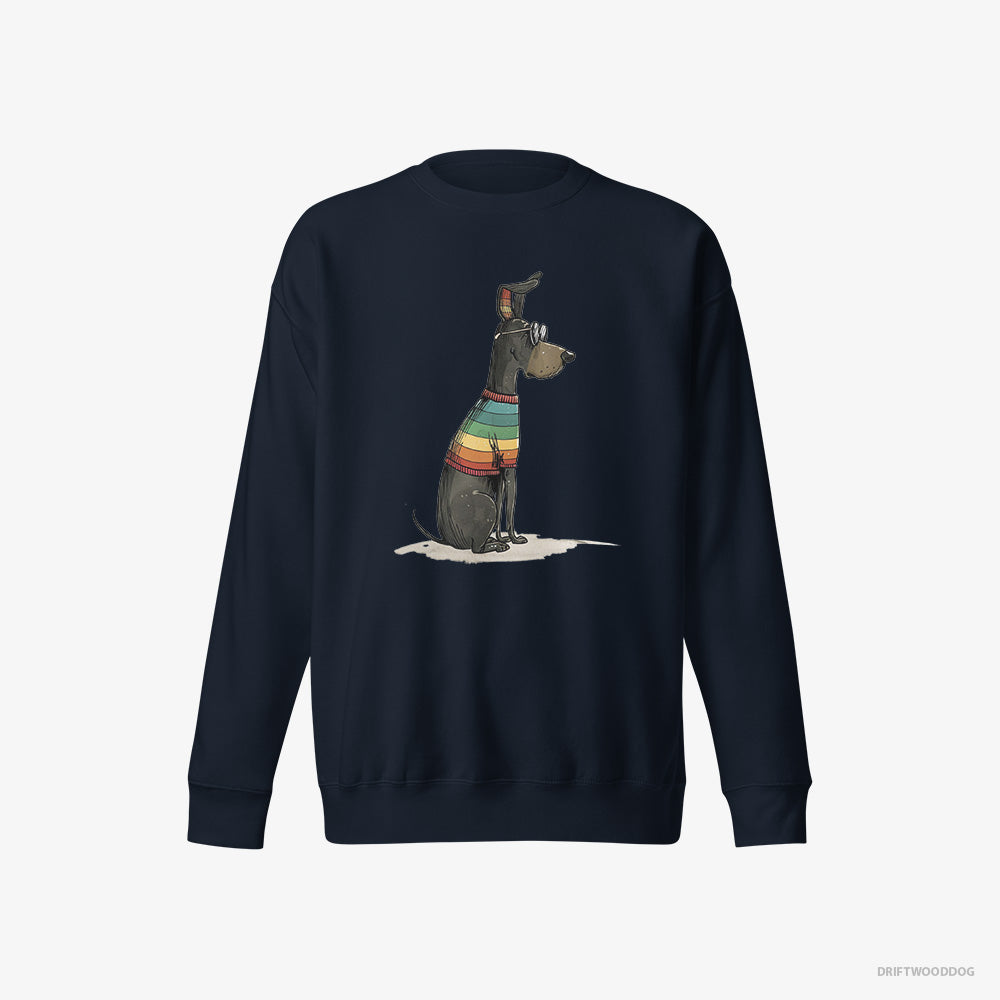 Dobermann Sweatshirt – Men Navy Sweatshirt Eco-Friendly – All Set for Pride (on White Background)