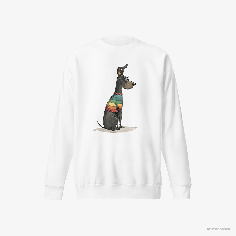 Dobermann Sweatshirt – Men White Sweatshirt Eco-Friendly – All Set for Pride (on White Background)