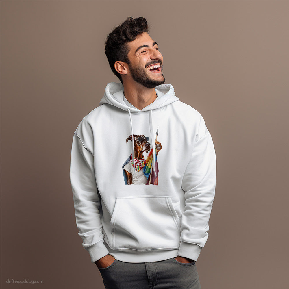 Dobermann Waving LGBTQ+ Flag Hoodie – Dog Hoodies for Men