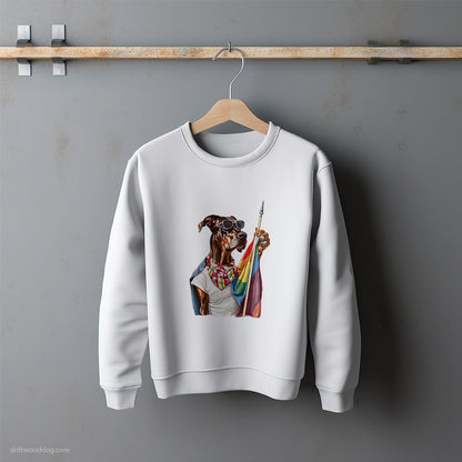 Dobermann Waving LGBTQ+ Flag Sweatshirt – Unisex Sweatshirt for Dog Lovers