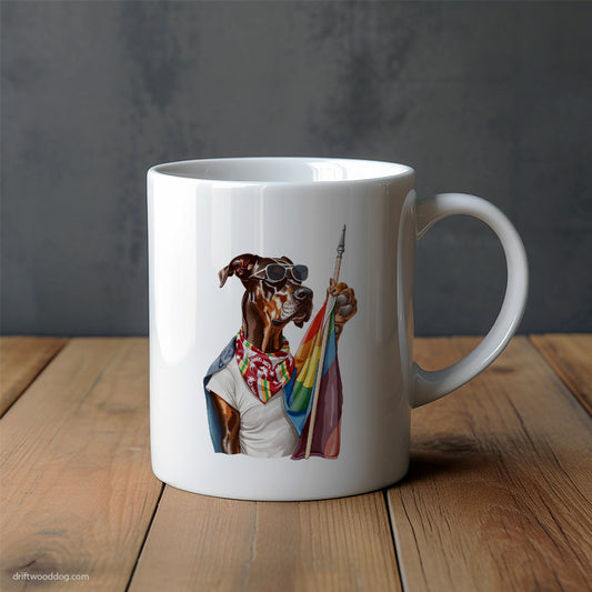 Dobermann Waving LGBTQ+ Flag Mug – Unique Dog Cups | Dog-Themed Mugs