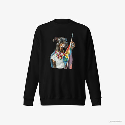 Dobermann Waving LGBTQ+ Flag Black Sweatshirt