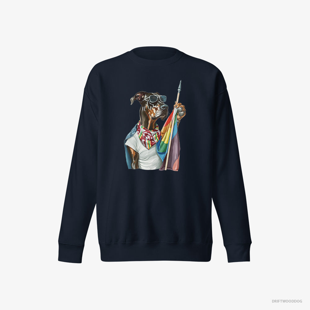 Dobermann Waving LGBTQ+ Flag – Men's Sweatshirt Navy Eco – Eco-Friendly