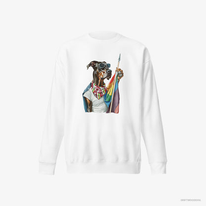 Dobermann Waving LGBTQ+ Flag White Sweatshirt