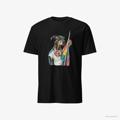 Dobermann Waving LGBTQ+ Flag Black T-Shirt