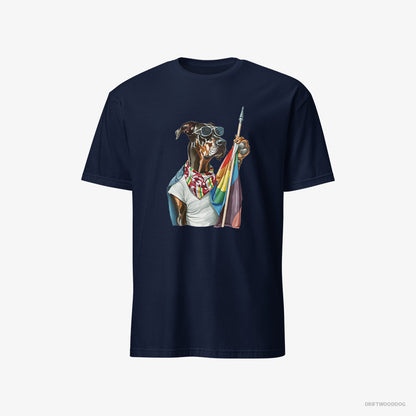 Dobermann Waving LGBTQ+ Flag Navy T-Shirt