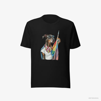 Dobermann Waving LGBTQ+ Flag Black T-Shirt