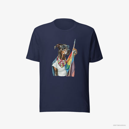 Dobermann Waving LGBTQ+ Flag Navy T-Shirt