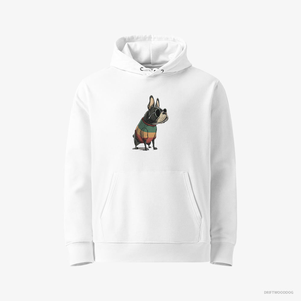 French Bulldog Hoodie – Men White Hoodie Eco-Friendly – Wearing Rainbow Outfit (on White Background)