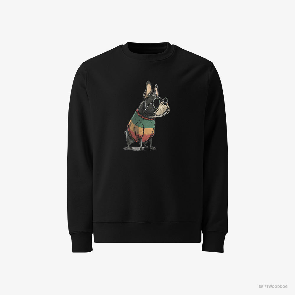 French Bulldog Sweatshirt – Men Black Sweatshirt Classic – Wearing Rainbow Outfit (on White Background)