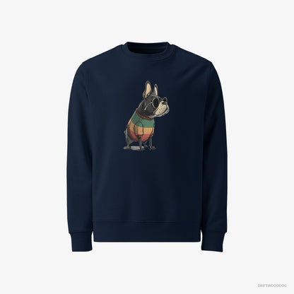 French Bulldog Sweatshirt – Men Navy Sweatshirt Classic – Wearing Rainbow Outfit (on White Background)