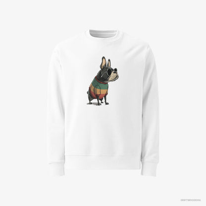 French Bulldog Wearing Rainbow Outfit White Sweatshirt