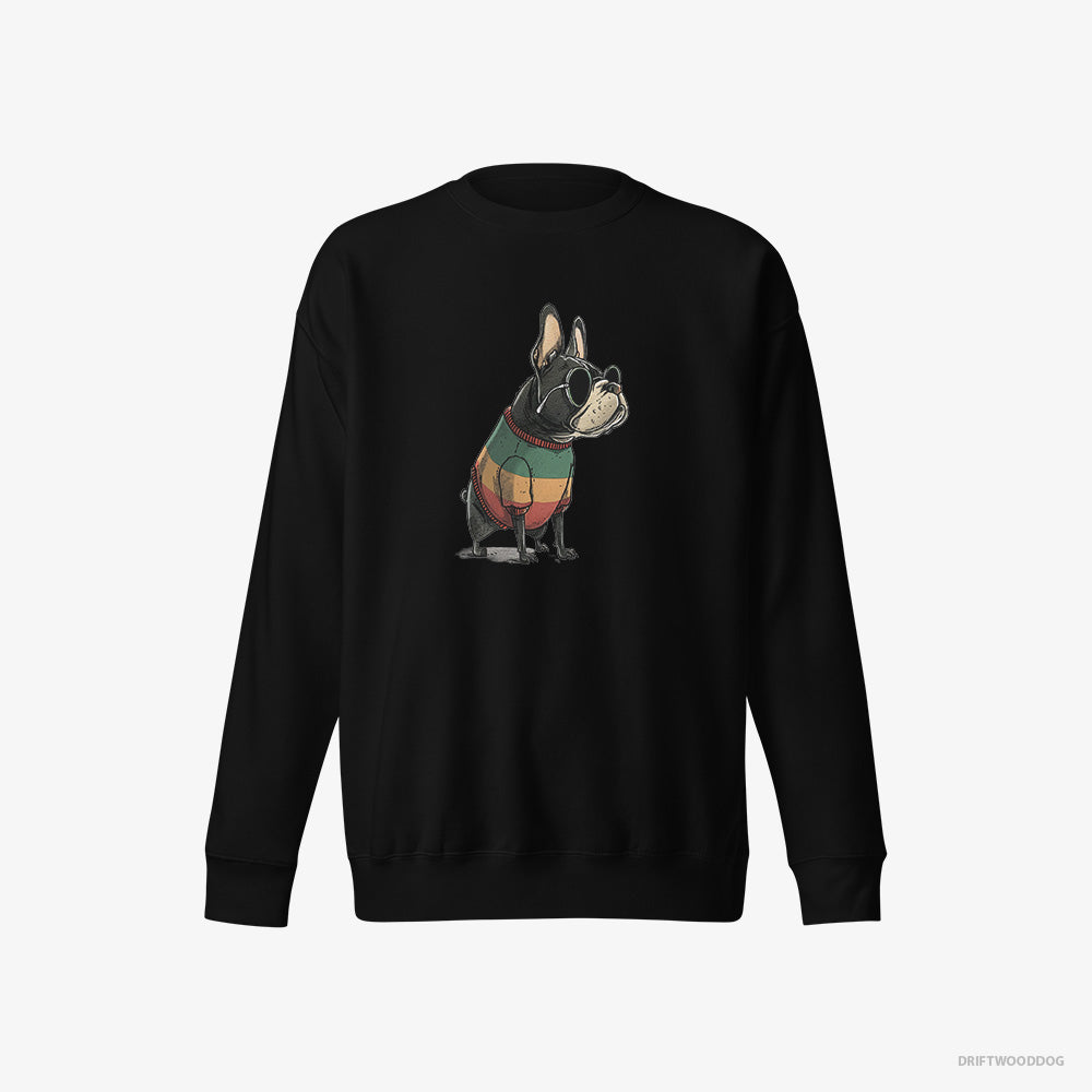 French Bulldog Sweatshirt – Men Black Sweatshirt Eco-Friendly – Wearing Rainbow Outfit (on White Background)