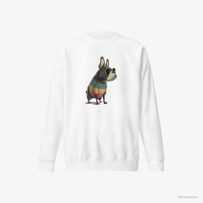 French Bulldog Wearing Rainbow Outfit White Sweatshirt