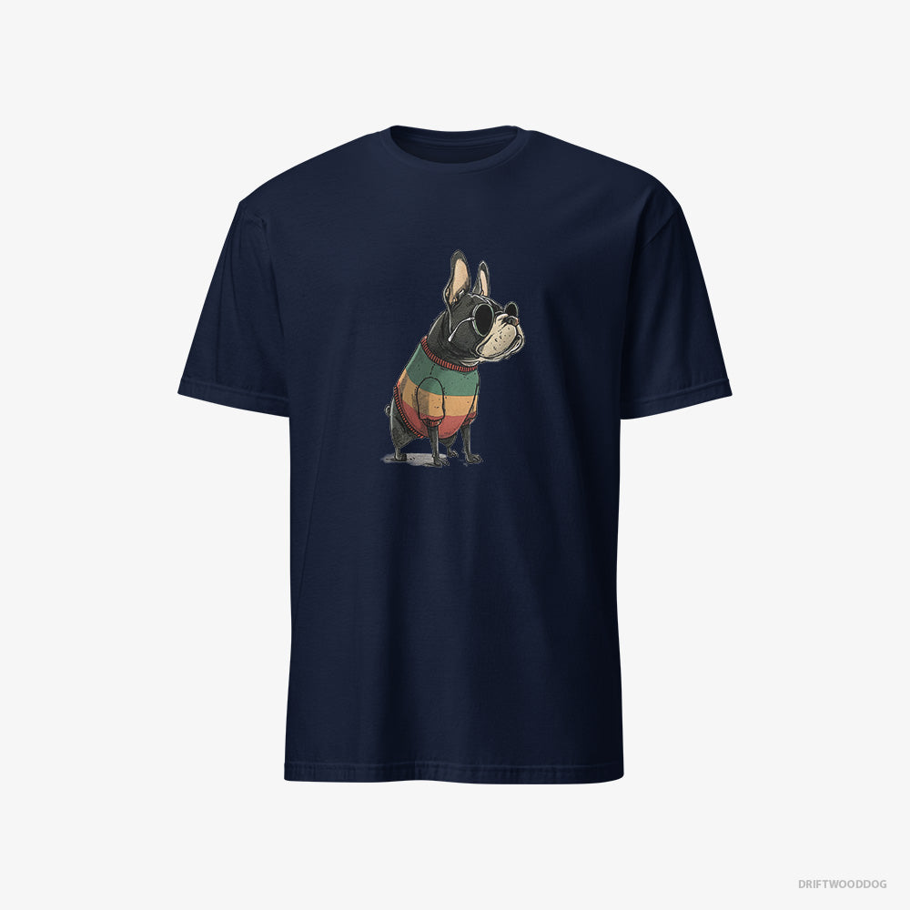 French Bulldog T-Shirt – Men Navy T-Shirt Classic – Wearing Rainbow Outfit (on White Background)