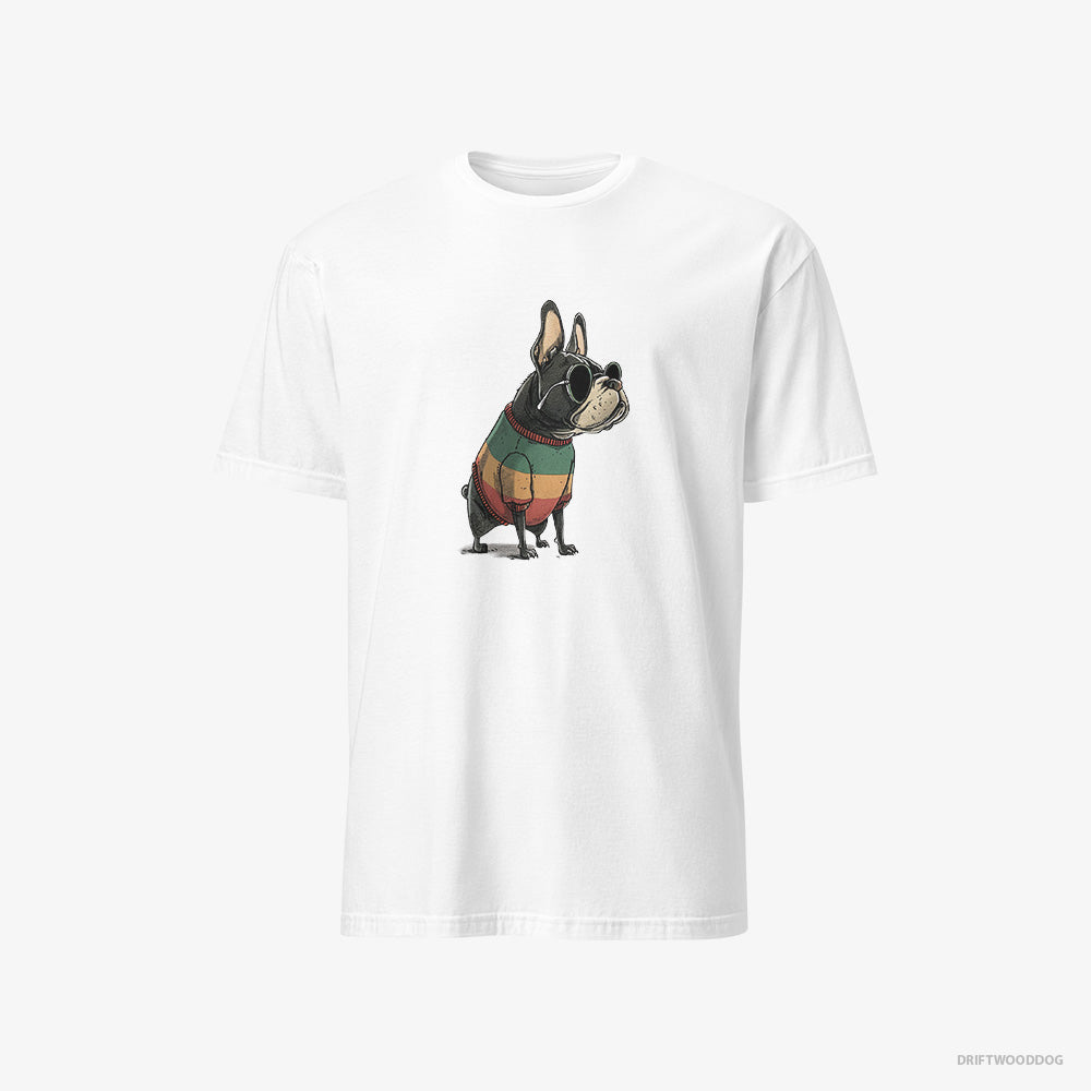 French Bulldog T-Shirt – Men White T-Shirt Classic – Wearing Rainbow Outfit (on White Background)