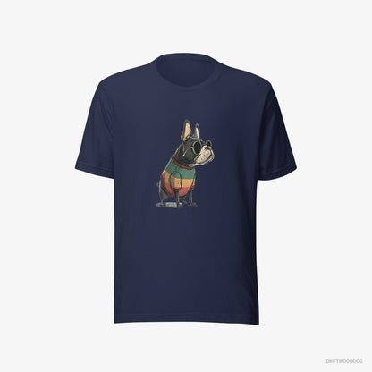 French Bulldog T-Shirt – Men Navy T-Shirt Eco-Friendly – Wearing Rainbow Outfit (on White Background)