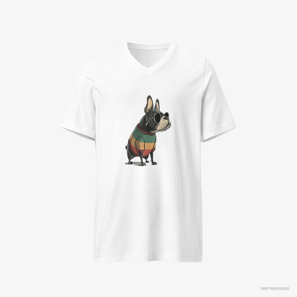 French Bulldog Wearing Rainbow Outfit V-Neck T-Shirt