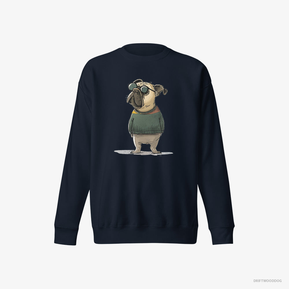 French Bulldog Sweatshirt – Men Navy Sweatshirt Eco-Friendly – Wearing Sunglasses (on White Background)