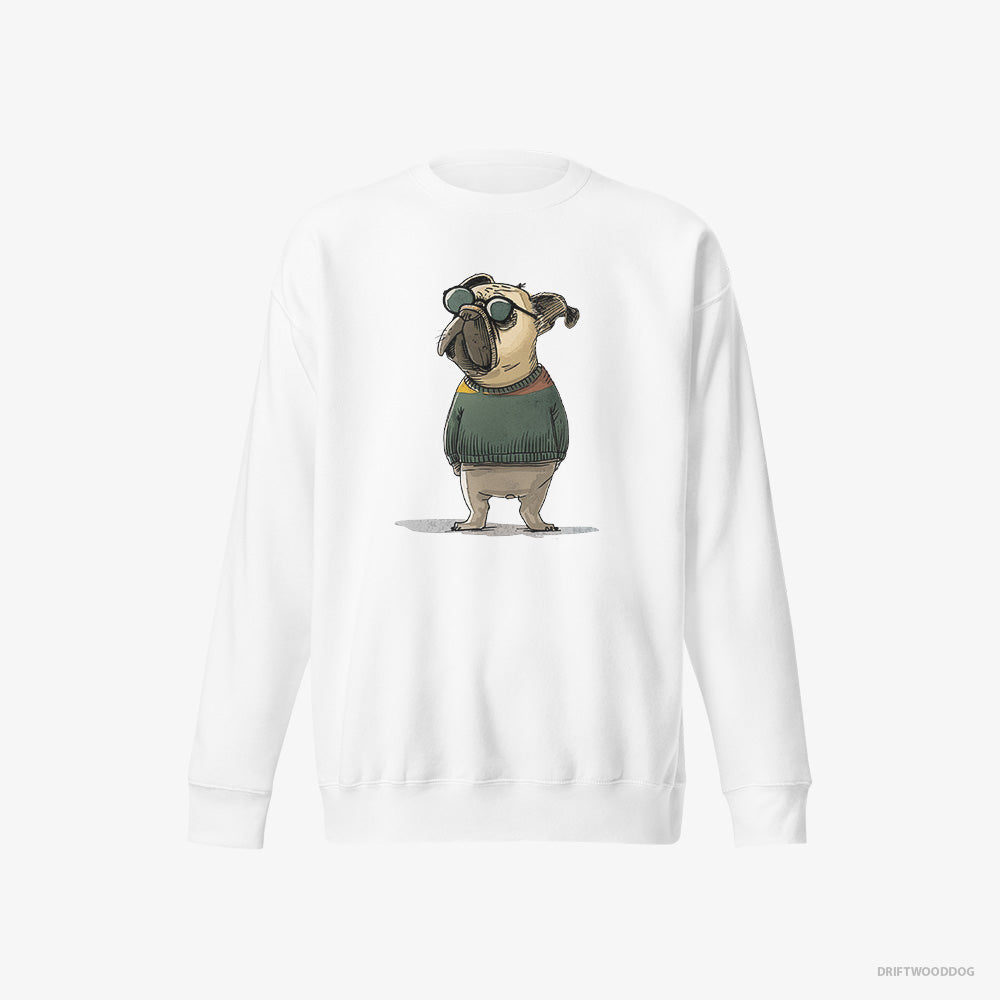 French Bulldog Sweatshirt – Men White Sweatshirt Eco-Friendly – Wearing Sunglasses (on White Background)