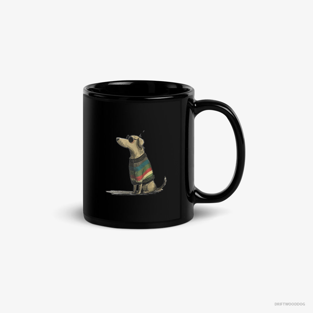 Golden Retriever Mug – Unisex Black Mug Classic – Wearing Rainbow Outfit (on White Background)