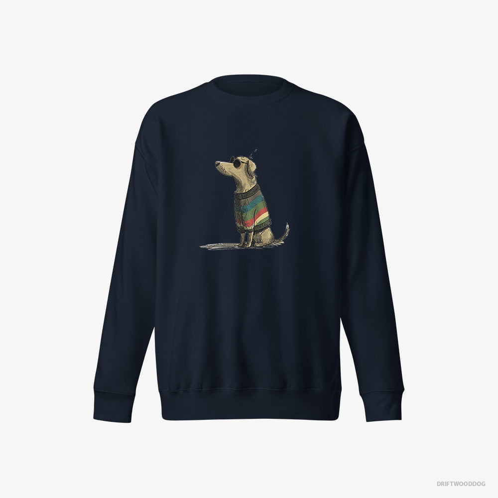 Golden Retriever Sweatshirt – Men Navy Sweatshirt Eco-Friendly – Wearing Rainbow Outfit (on White Background)