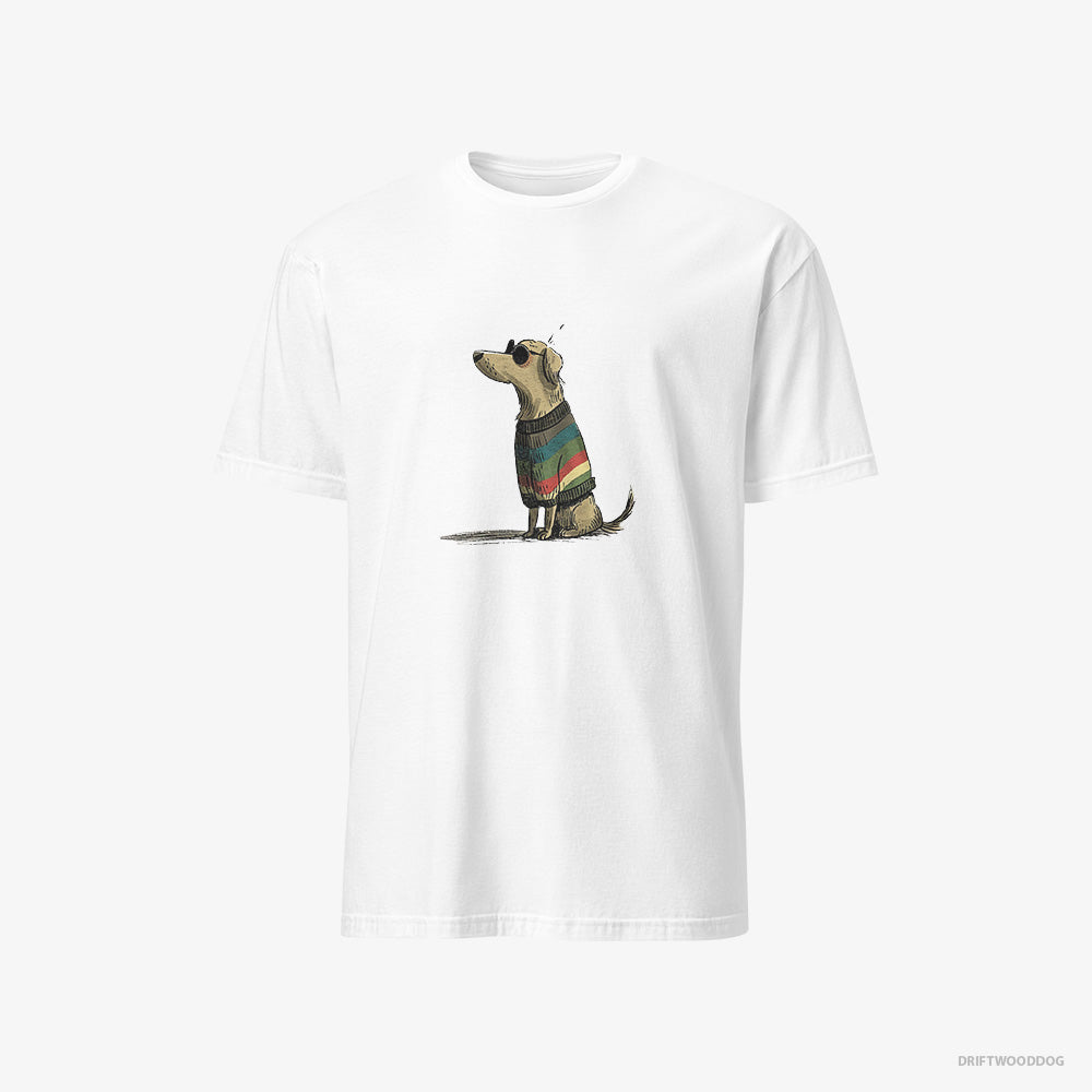 Golden Retriever T-Shirt – Men White T-Shirt Classic – Wearing Rainbow Outfit (on White Background)