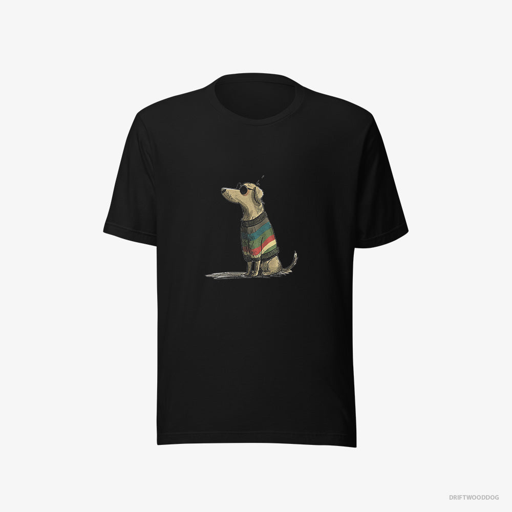 Golden Retriever T-Shirt – Women Black T-Shirt Eco-Friendly – Wearing Rainbow Outfit (on White Background)