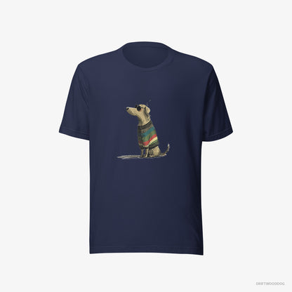 Golden Retriever T-Shirt – Men Navy T-Shirt Eco-Friendly – Wearing Rainbow Outfit (on White Background)