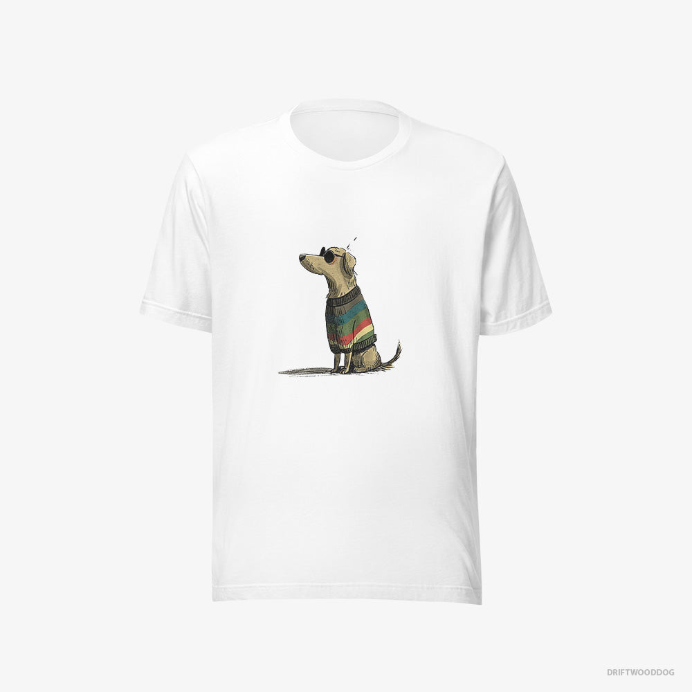 Golden Retriever T-Shirt – Women White T-Shirt Eco-Friendly – Wearing Rainbow Outfit (on White Background)