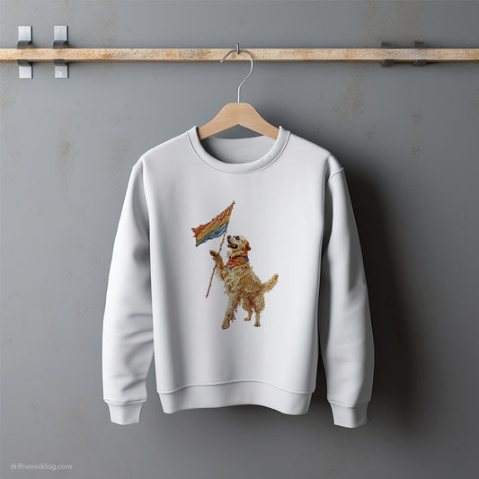 Golden Retriever Waving LGBTQ+ Flag Sweatshirt – Unisex Sweatshirt for Dog Lovers