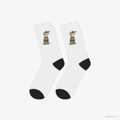 Labrador Retriever Socks – Unisex White Socks Classic – Excited for Pride (on White Background)