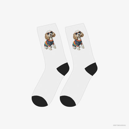 Poodle Socks – Unisex White Socks Classic – Excited for Pride (on White Background)