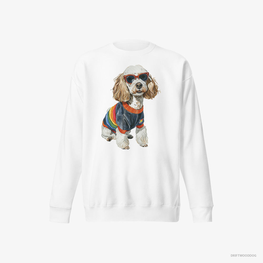 Poodle Sweatshirt – Men White Sweatshirt Eco-Friendly – Excited for Pride (on White Background)