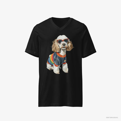 Poodle T-Shirt – Men Black T-Shirt V-Neck – Excited for Pride (on White Background)