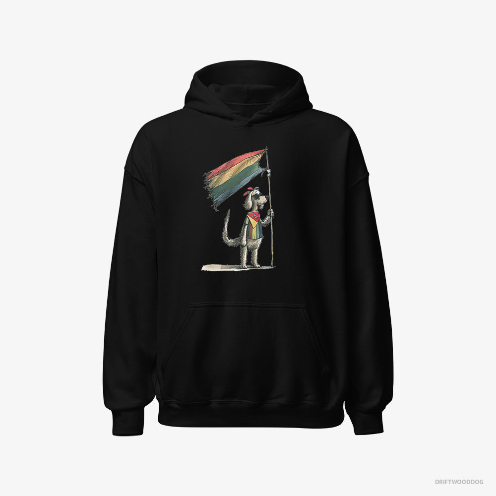 Poodle Hoodie – Women Black Hoodie Classic – Holding LGBTQ+ Flag (on White Background)