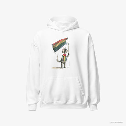 Poodle Hoodie – Women White Hoodie Classic – Holding LGBTQ+ Flag (on White Background)