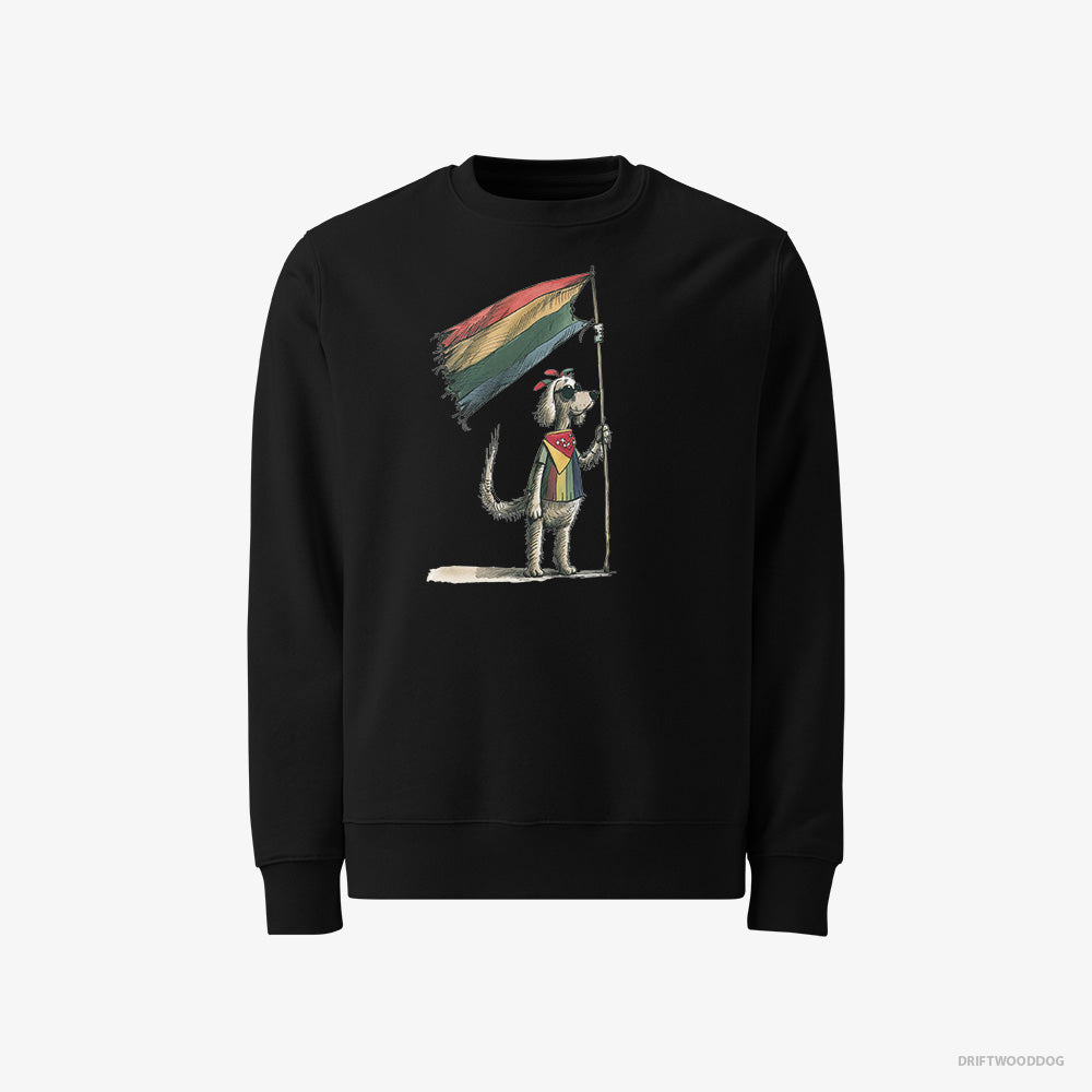 Poodle Sweatshirt – Men Black Sweatshirt Classic – Holding LGBTQ+ Flag (on White Background)