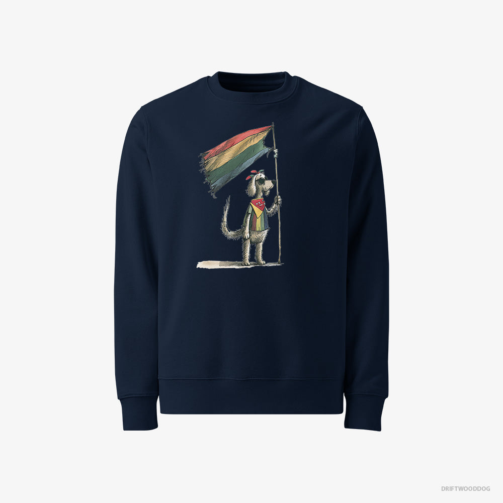 Poodle Sweatshirt – Men Navy Sweatshirt Classic – Holding LGBTQ+ Flag (on White Background)