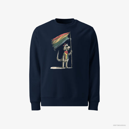 Poodle Sweatshirt – Men Navy Sweatshirt Classic – Holding LGBTQ+ Flag (on White Background)