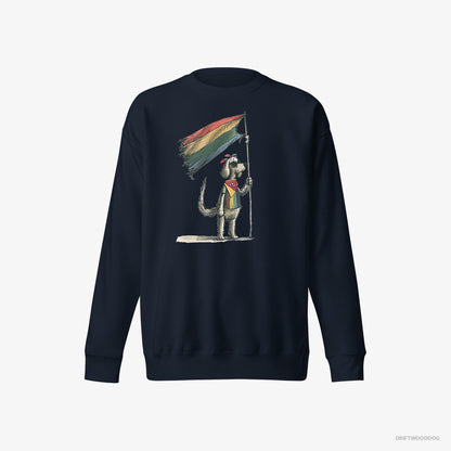 Poodle Sweatshirt – Men Navy Sweatshirt Eco-Friendly – Holding LGBTQ+ Flag (on White Background)