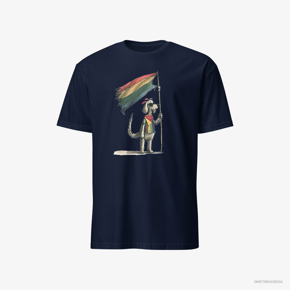 Poodle T-Shirt – Men Navy T-Shirt Classic – Holding LGBTQ+ Flag (on White Background)